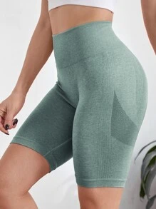 Yoga Basic Seamless Contrast Panel Cycling Shorts - Mint Green - View 5