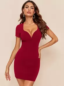 SHEIN Privé Sweetheart Neck Bodycon Dress - Red - View 1