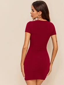 SHEIN Privé Sweetheart Neck Bodycon Dress - Red - View 2