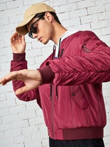 Manfinity Homme Hombres Cazadora con estampado de letra de manga fruncido - Burdeos - Ver 5