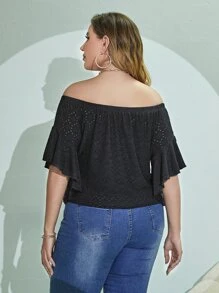 Plus Off Shoulder Knot Hem Schiffy Tee - Black - View 2