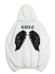 Manfinity Capucha con cordón con estampado de letra y ala - Blanco - Ver 1