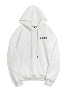 Manfinity Capucha con cordón con estampado de letra y ala - Blanco - Ver 2