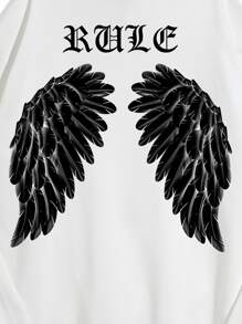 Manfinity Capucha con cordón con estampado de letra y ala - Blanco - Ver 5