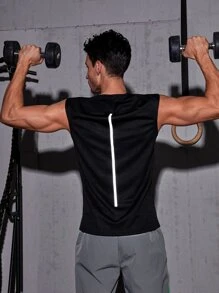 Manfinity Fitness Paquete de camisetas deportivas de tirantes para hombre con detalles reflectantes estilo novio - Negro - Ver 1