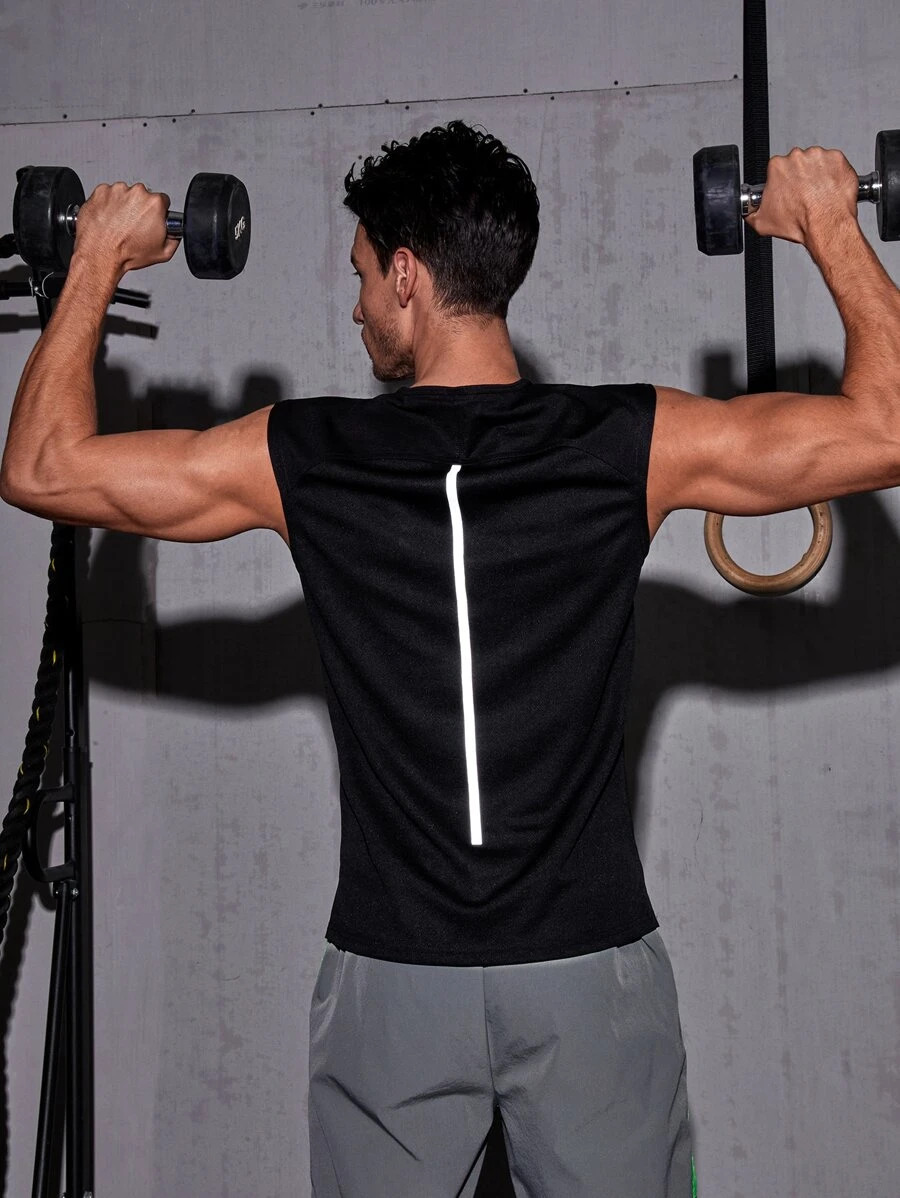 Manfinity Fitness Paquete de camisetas deportivas de tirantes para hombre con detalles reflectantes estilo novio - Negro - Ver 1