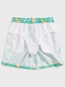 Manfinity Men Random Banana Print Drawstring Waist Swim Trunks - Green - View 4