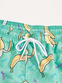 Manfinity Men Random Banana Print Drawstring Waist Swim Trunks - Green - View 5