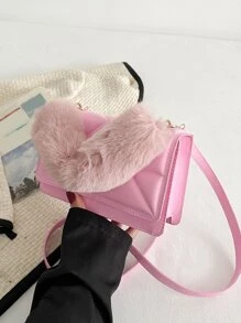 Túi vuông có nắp gập mờ, mềm mại, sang trọng, mềm mại Chi tiết lông tơ nhỏ dành cho nữ, phụ nữ, sinh viên đại học, tân binh và nhân viên văn phòng Dành cho công việc, văn phòng, đi làm, cho mùa thu đông, mùa đông ấm áp, ngoài trời - Hồng - Xem 5