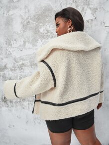 SHEIN áo khoác kích thước lớn Dây kéo Tương phản ràng buộc màu trơn Giải trí - Màu be - Xem 2