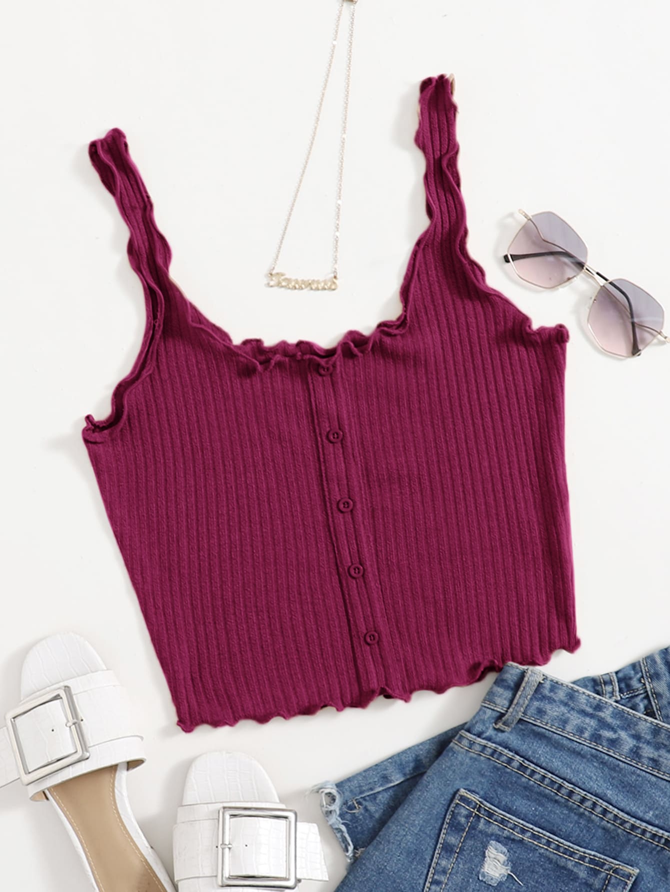 Muchica Top tank tejido de canalé en forma de lechuga - Rojo violeta - Ver 1