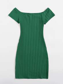 Muchica Off Shoulder Rib-knit Bodycon Dress - Green - View 2