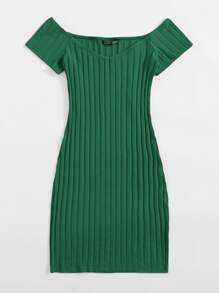 Muchica Off Shoulder Rib-knit Bodycon Dress - Green - View 3
