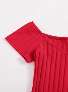 Muchica Neon Red Off Shoulder Rib-knit Bodycon Dress - Red - View 4