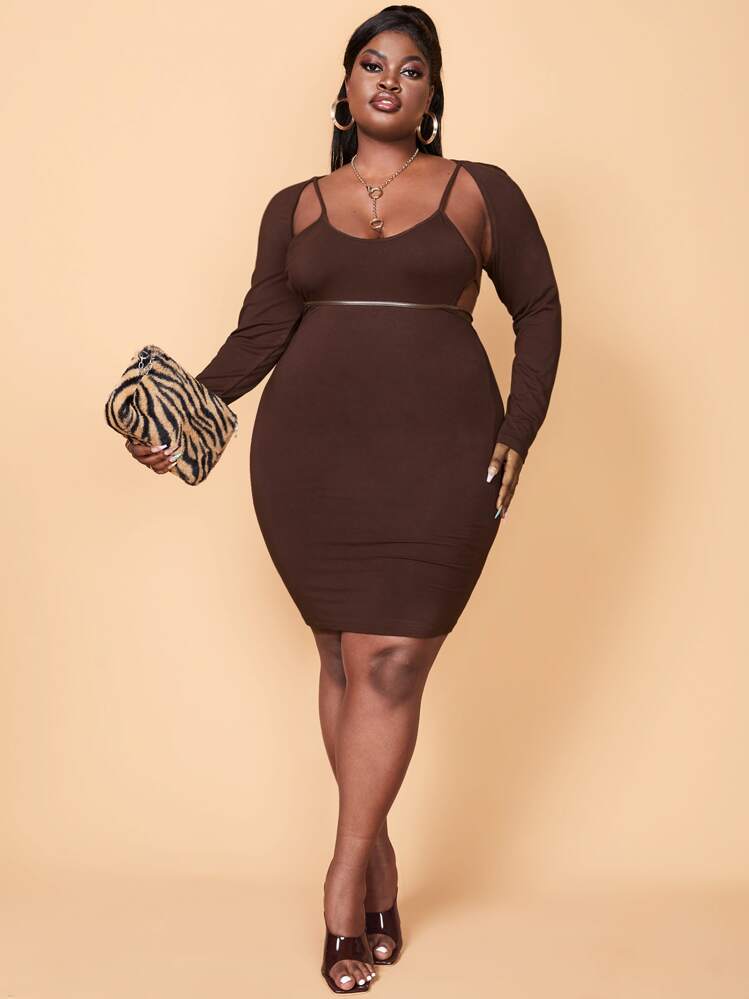 bodycon dress with shrug SHEIN SXY Plus Open Back Solid Bodycon Dress With Bolero Shrug Top