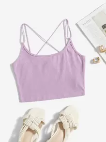 SHEIN EZwear Áo hai dây Hội Chữ thập Gân đan màu trơn Giải trí - Màu Lilac Tím - Xem 1