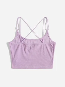 SHEIN EZwear Áo hai dây Hội Chữ thập Gân đan màu trơn Giải trí - Màu Lilac Tím - Xem 2