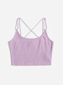 SHEIN EZwear Áo hai dây Hội Chữ thập Gân đan màu trơn Giải trí - Màu Lilac Tím - Xem 3