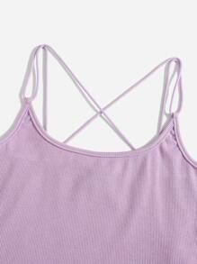 SHEIN EZwear Áo hai dây Hội Chữ thập Gân đan màu trơn Giải trí - Màu Lilac Tím - Xem 5