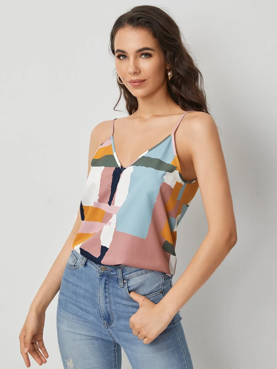 SHEIN LUNE 幾何圖案吊帶上衣 - 彩色 - 查看 1