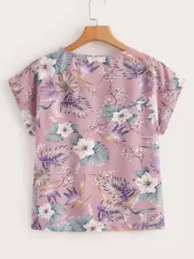 SHEIN LUNE Batwing Sleeve Tropical Print Top - Multicolor - View 2