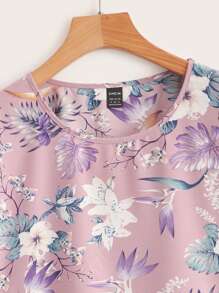 SHEIN LUNE Batwing Sleeve Tropical Print Top - Multicolor - View 3