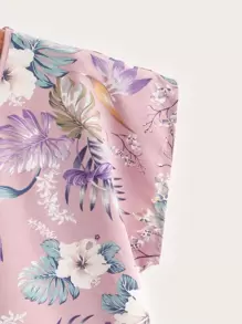 SHEIN LUNE Batwing Sleeve Tropical Print Top - Multicolor - View 4