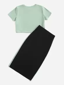 Mulvari Letter & Butterfly Print Tee And Skirt Set 2 Piece Set - Multicolor - View 2