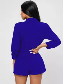 SHEIN PETITE Solid Shawl Collar Wrap Romper - Royal Blue - View 2