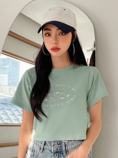 تي شيرت شعار مع طباعة موجة