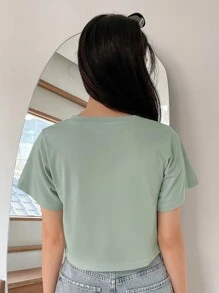 DAZY Slogan & Wave Print Tee - Green - View 2