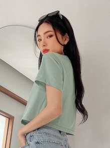 DAZY Slogan & Wave Print Tee - Green - View 5