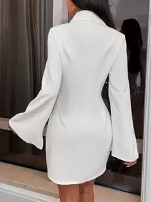 SHEIN Essnce 開衩袖單排釦襯衫連衣裙 - 白色 - 查看 2