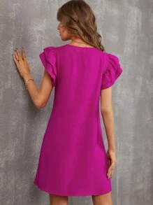 SHEIN Privé Đầm Xù phân lớp màu trơn Giải trí - Màu Hồng Tươi - Xem 2