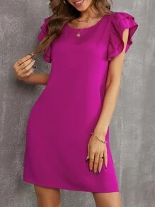 SHEIN Privé Đầm Xù phân lớp màu trơn Giải trí - Màu Hồng Tươi - Xem 4