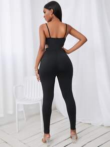 SHEIN VaVaLuxe Jumpsuit unitard de tirantes de malla sin bragas - Negro - Ver 2