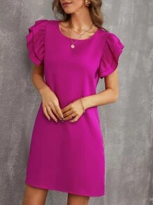 SHEIN Privé Đầm Xù phân lớp màu trơn Giải trí - Màu Hồng Tươi - Xem 6