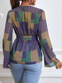 Mulvari Striped Surplice Neck Belted Blouse - Multicolor - View 2