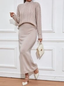 Mulvari Áo len nữ kết hợp màu trơn Thanh lịch - Màu be - Xem 1