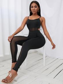 SHEIN VaVaLuxe Jumpsuit unitard de tirantes de malla sin bragas - Negro - Ver 6