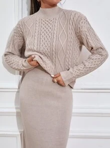 Mulvari Áo len nữ kết hợp màu trơn Thanh lịch - Màu be - Xem 4