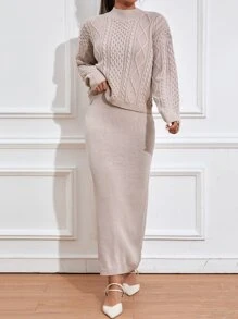 Mulvari Áo len nữ kết hợp màu trơn Thanh lịch - Màu be - Xem 5