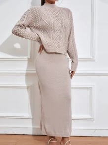 Mulvari Áo len nữ kết hợp màu trơn Thanh lịch - Màu be - Xem 7