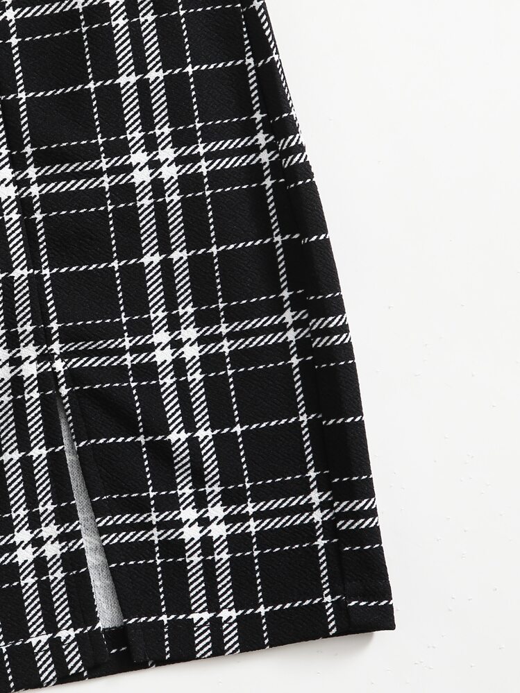 SHEIN EZwear Conjunto de top con recorte de lechuga y falda a cuadros, de verano - Negro - Añade 3