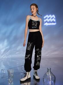 Heyillustration Starsalign Aquarius Letter Constellation Graphic Joggers - Black - View 2