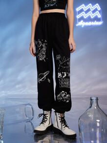 Heyillustration Starsalign Aquarius Letter Constellation Graphic Joggers - Black - View 3