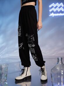 Heyillustration Starsalign Aquarius Letter Constellation Graphic Joggers - Black - View 4