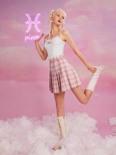 ROMWE J-Fashion Faltenrock mit Plaid Muster