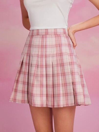 ROMWE J-Fashion Falda fruncido de cuadros