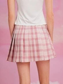 ROMWE J-Fashion 格紋百褶半身裙 - 粉色 - 查看 6